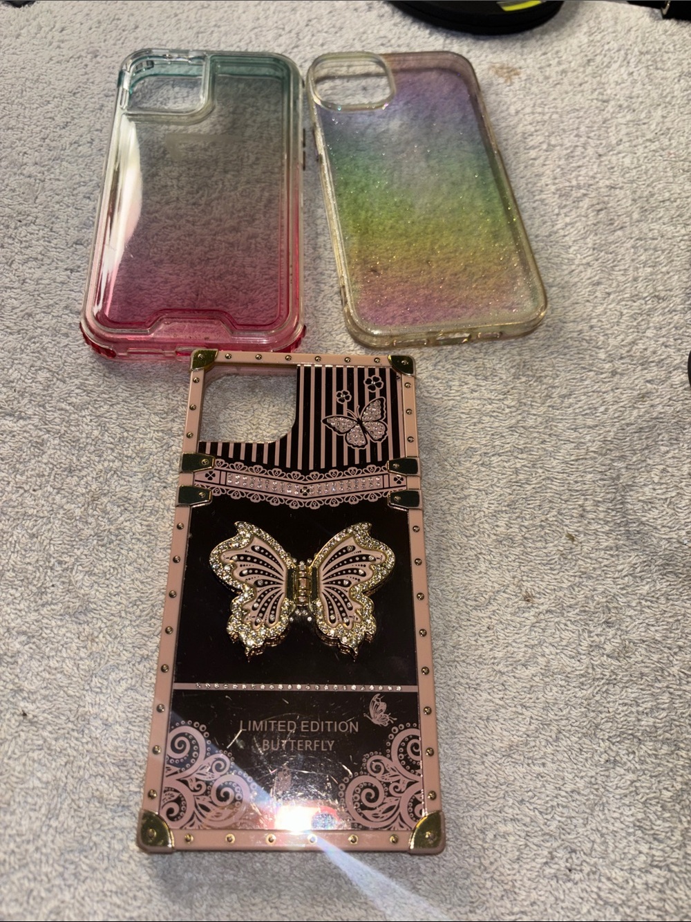 Pink and Multicolor Butterfly I-Phone 15 plus Case Set - Limited Edition